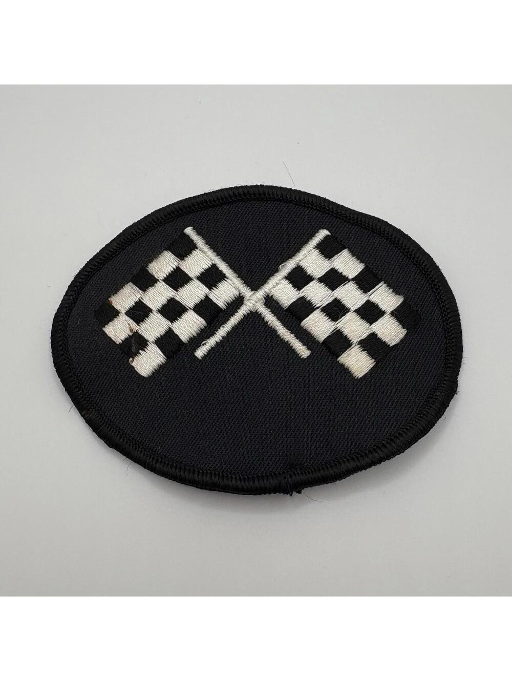 Racing Checkered Flags Patch Black White Oval Embroidered